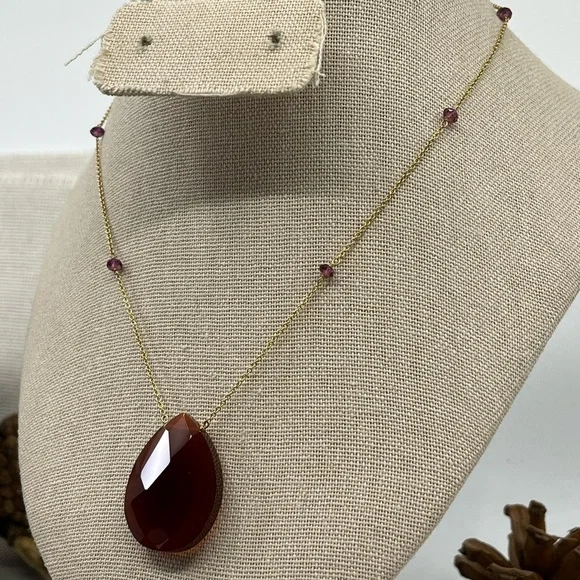 Vintage 14K Gold Carnelian & Amethyst Necklace – Rare Find - Picture 9 of 17